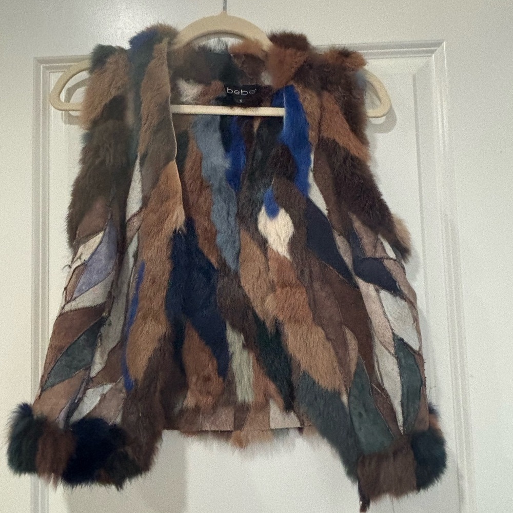 Bebe Multicolor Fur Patchwork Vest Size Small - image 1